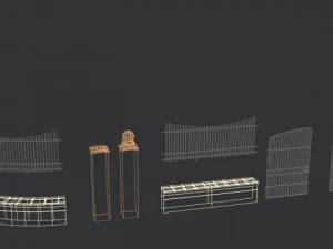 fences set module straight and curves with gates 3D Model
