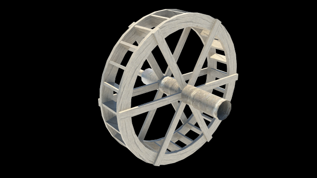 simple water wheel 3D Model .c4d .max .obj .3ds .fbx .stl .blend 