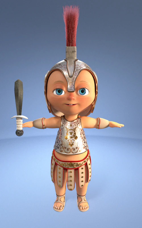 Cute cartoon baby gladiator 3D Model .c4d .max .obj .3ds .fbx .stl .blend