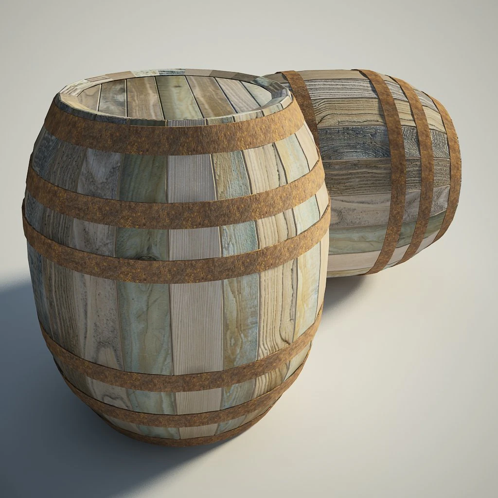 wooden barrel 3D Model .c4d .max .obj .3ds .fbx .stl .blend