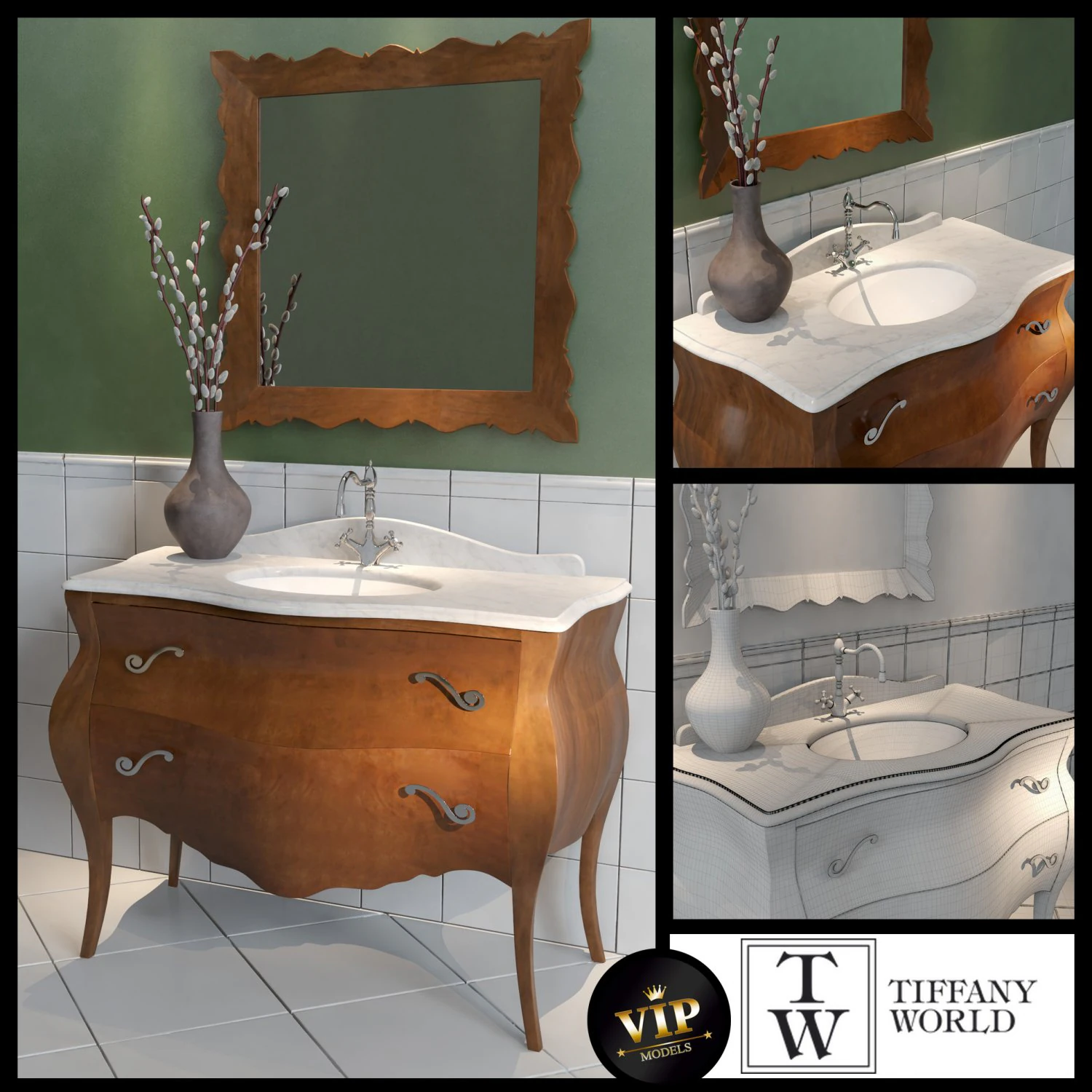 washbasin tiffany world barocco decor 3D Model .c4d .max .obj .3ds .fbx .stl .blend