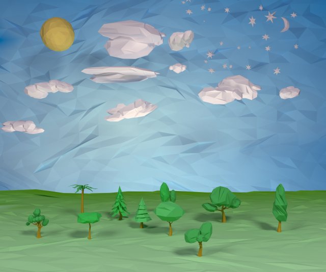 trees clouds sun moon stars pack 3D 모델 .c4d .max .obj .3ds .fbx .stl .blend 
