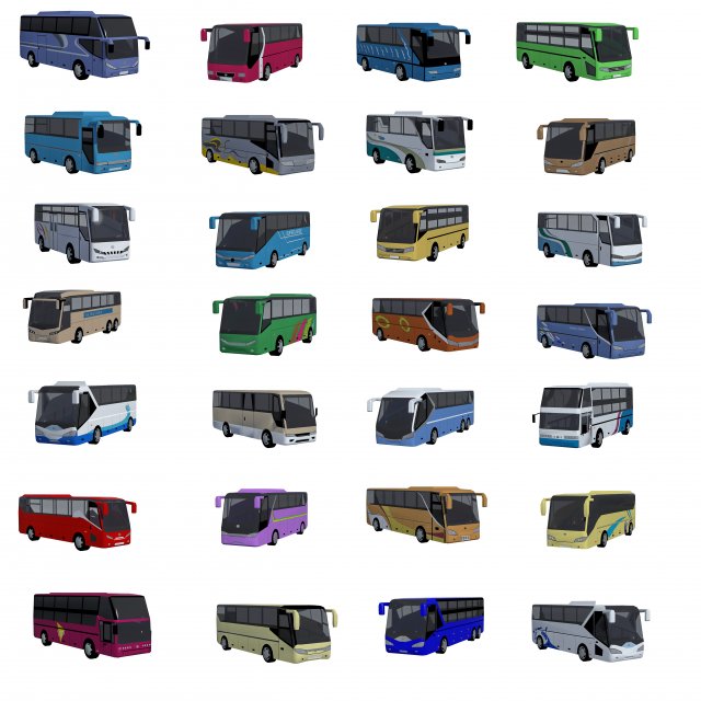 low poly bus set Model 3D .c4d .max .obj .3ds .fbx .stl .blend 