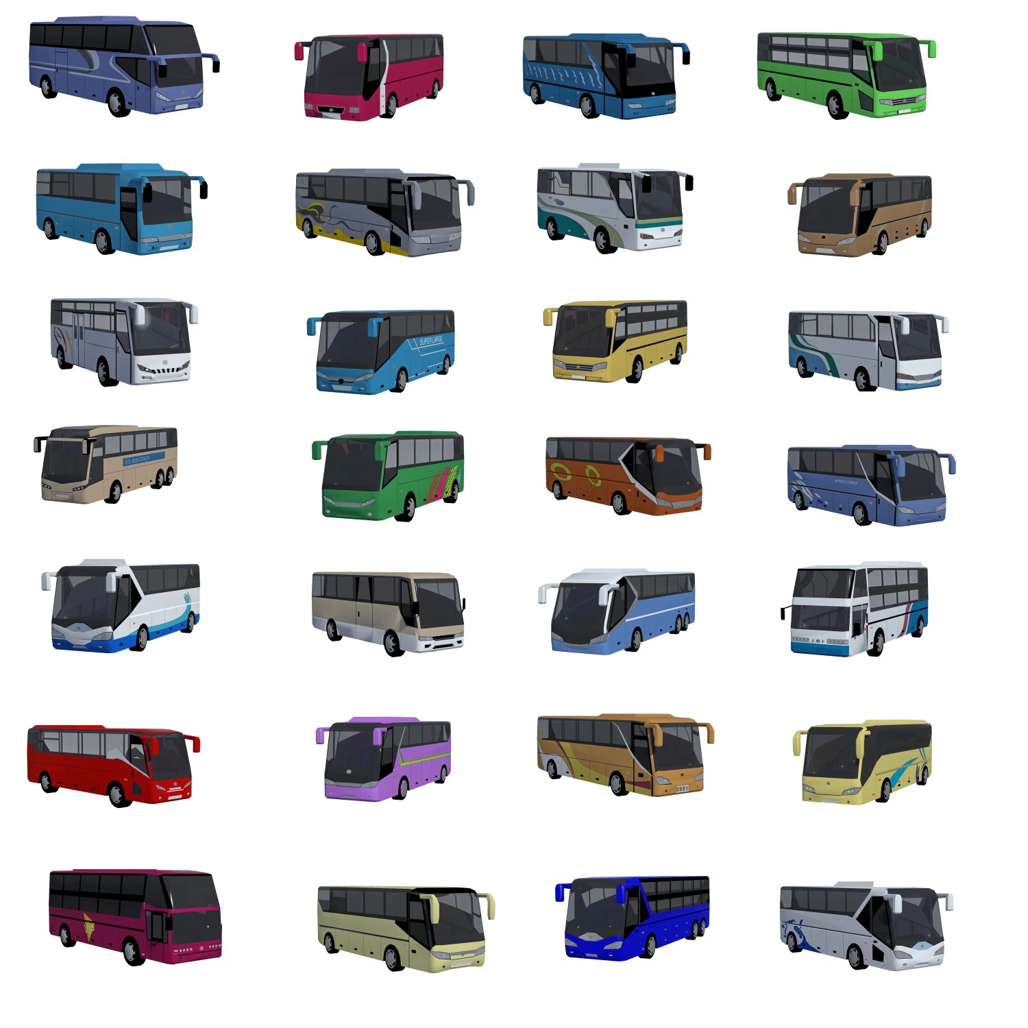 low poly bus set 3D Model .c4d .max .obj .3ds .fbx .stl .blend 