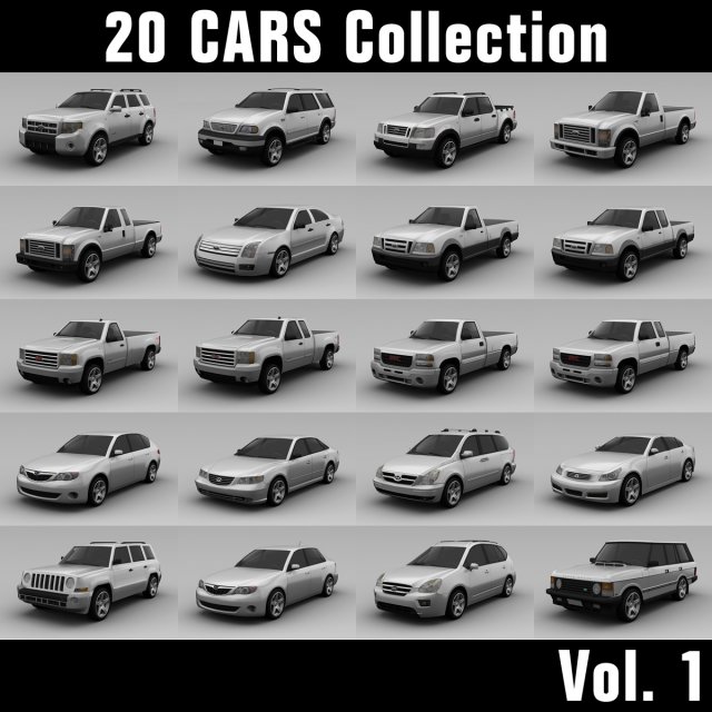 20 cars collections vol 1 Modelo 3D .c4d .max .obj .3ds .fbx .stl .blend 