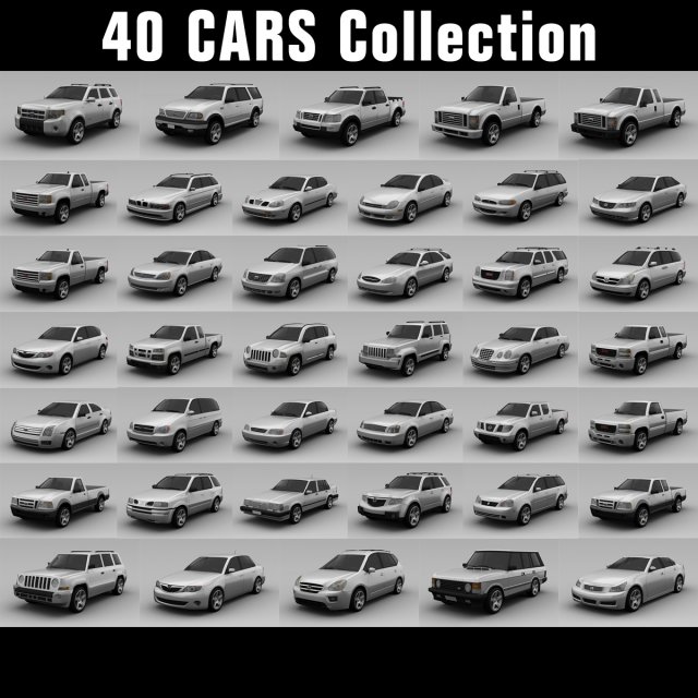 40 cars collection 3D 模型 .c4d .max .obj .3ds .fbx .stl .blend 