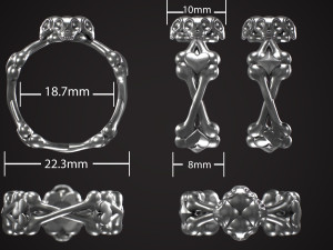 Skull bones ring 3D print model Model do druku 3D