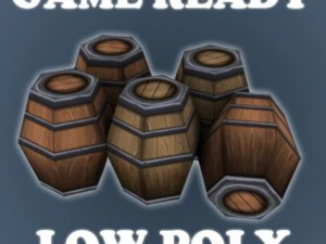 tonneaux en bois peints &agrave; la main Modèle 3D