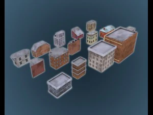 low poly game buildings pack 01 3D Model