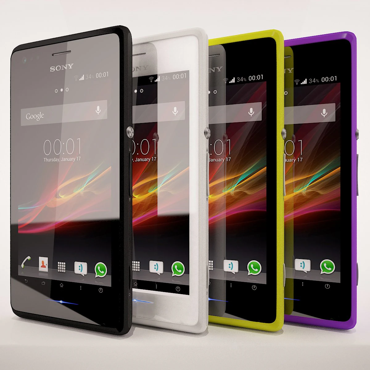 sony xperia m all colors 3D Model .c4d .max .obj .3ds .fbx .stl .blend