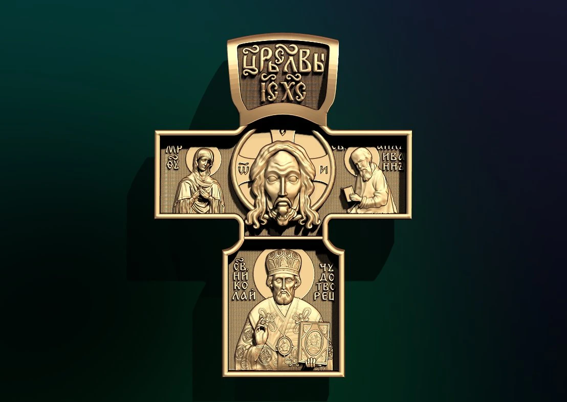 russian orthodox cross with saint nicholas 3D Model .c4d .max .obj .3ds .fbx .stl .blend 