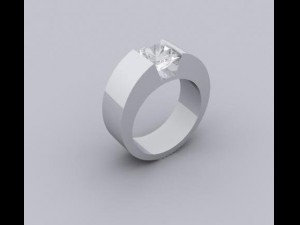 silver ring with a diamond Modello 3D