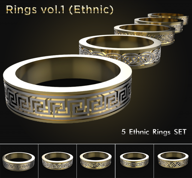 rings vol1 ethnic 3D Модель .c4d .max .obj .3ds .fbx .stl .blend 
