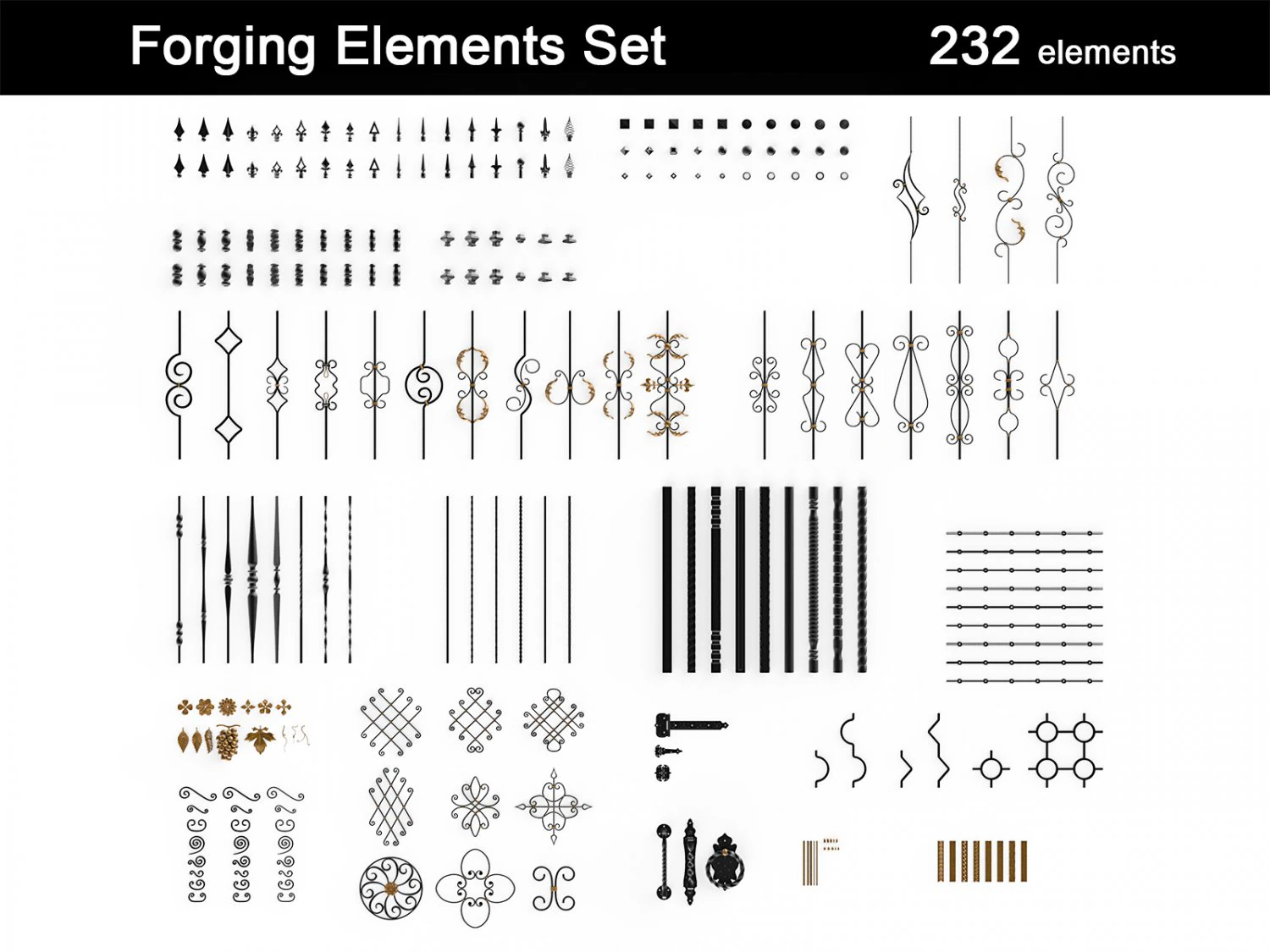 forging elements set 3D Model .c4d .max .obj .3ds .fbx .stl .blend
