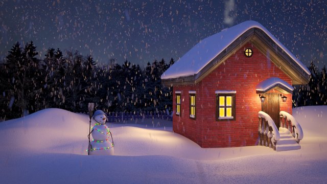 falling snow and small house Model 3D .c4d .max .obj .3ds .fbx .stl .blend 