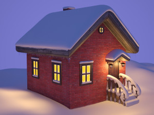 falling snow and small house Model 3D