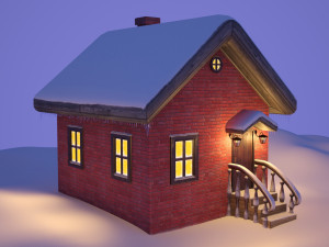 falling snow and small house Model 3D