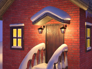 falling snow and small house Model 3D