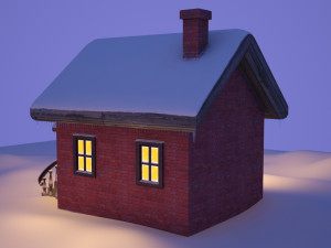 falling snow and small house Model 3D