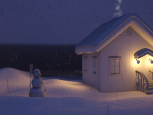 falling snow and small house Model 3D