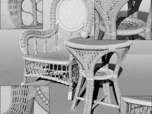 アームチェア ファンシー アンティーク ナチュラル ビクトリア朝 籐 ロー 3Dモデル