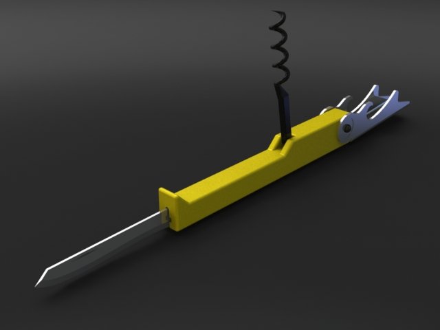folding handheld cork opener plus knife 3D मॉडल .c4d .max .obj .3ds .fbx .stl .blend 