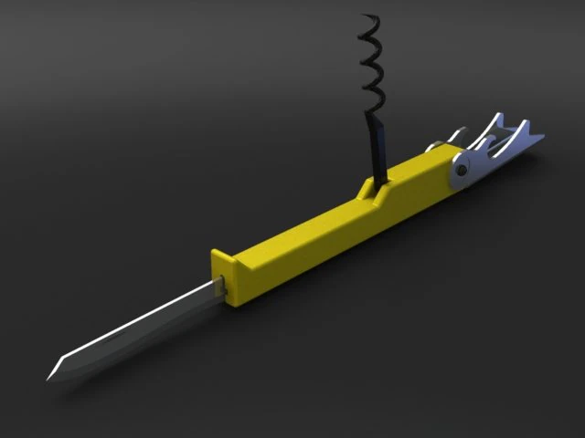 folding handheld cork opener plus knife 3D Model .c4d .max .obj .3ds .fbx .stl .blend