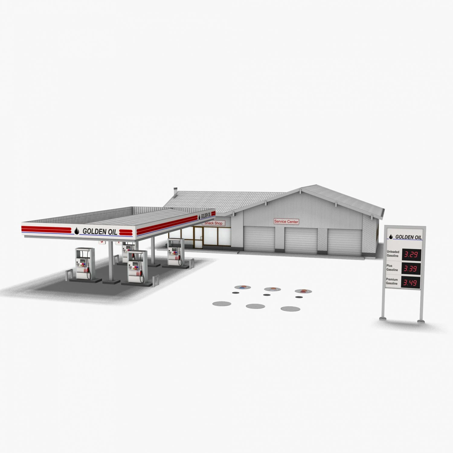 Gas station 001 3D Model .c4d .max .obj .3ds .fbx .stl .blend 