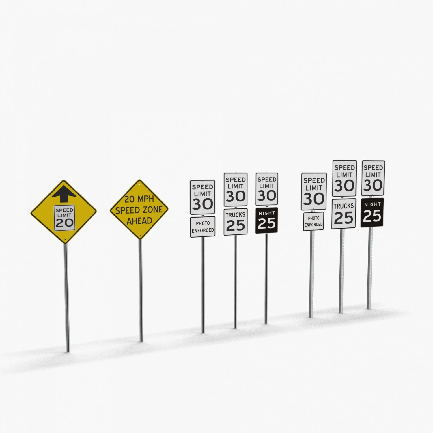 Road Signs Speed Limit 3D Model .c4d .max .obj .3ds .fbx .stl .blend 
