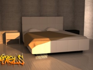 bed with bedside tables 3D Model