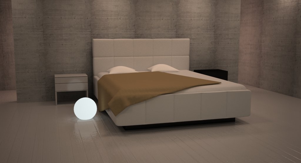 Download a bedroom with a bed and a bedside table