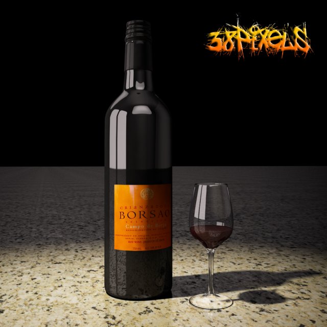 wine bottle with wine glass 3Dモデル .c4d .max .obj .3ds .fbx .stl .blend 