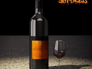 wine bottle with wine glass 3D Model