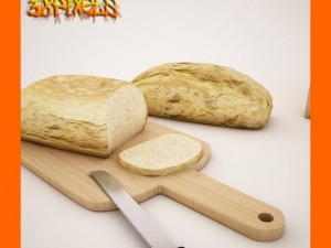 bread bread box plank and knife 3D Model