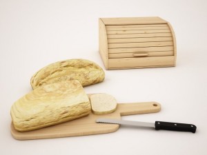 bread bread box plank and knife 3D-Modell