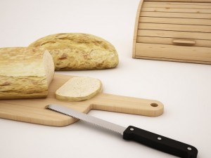 bread bread box plank and knife 3D-Modell