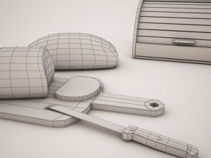 bread bread box plank and knife 3D-Modell