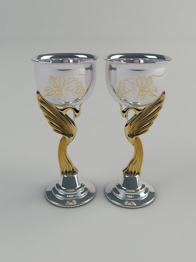 set of wineglasses silver swans with gilding Modello 3D .c4d .max .obj .3ds .fbx .stl .blend 