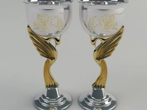 set of wineglasses silver swans with gilding 3D Model