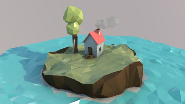 low poly island with house 3D 모델 .c4d .max .obj .3ds .fbx .stl .blend 