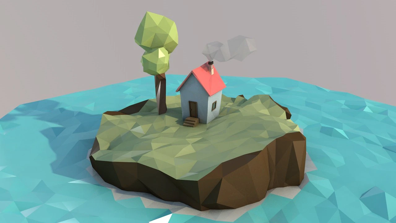 low poly island with house 3D Model .c4d .max .obj .3ds .fbx .stl .blend