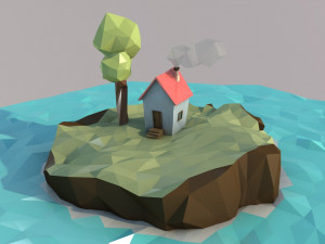 low poly island with house 3D Model