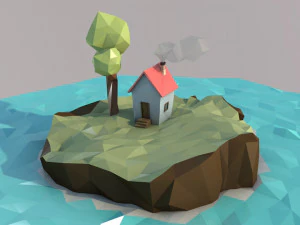 ilha low poly com casa Modelo 3D