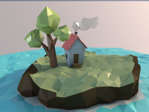 low poly island with house 3D 모델