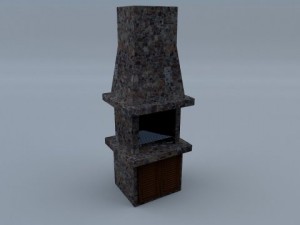 stone grill with fireplace 02 3D Model