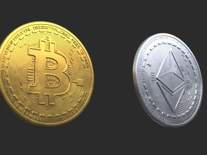 Bitcoin and Ethereum Coins 3D Модель