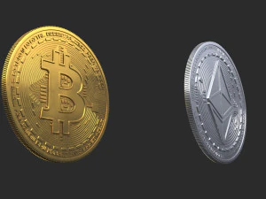 Bitcoin and Ethereum Coins 3D Model