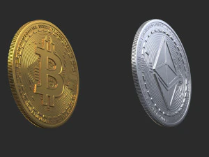 Bitcoin and Ethereum Coins 3D Model
