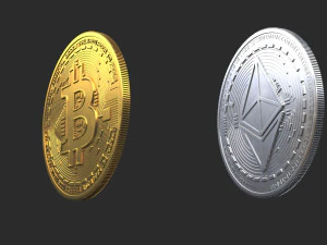 Bitcoin and Ethereum Coins 3D Model