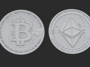 Bitcoin and Ethereum Coins 3D Модель